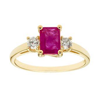The Regal Collection 14k Gold Ruby & 1/5 Carat T.W. IGL Certified Diamond 3-Stone Ring
