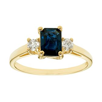 The Regal Collection 14k Gold Sapphire & 1/5 Carat T.W. IGL Certified Diamond 3-Stone Ring