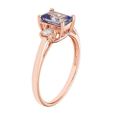 The Regal Collection 14k Gold Tanzanite & 1/5 Carat T.W. IGL Certified Diamond 3-Stone Ring