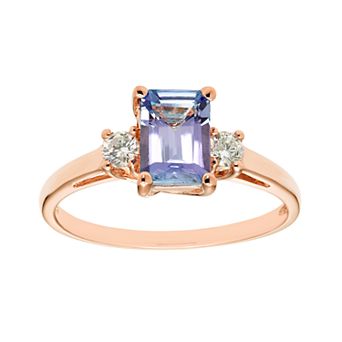The Regal Collection 14k Gold Tanzanite & 1/5 Carat T.W. IGL Certified Diamond 3-Stone Ring
