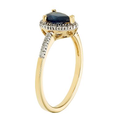 The Regal Collection 14k Gold Sapphire & 1/10 Carat T.W. IGL Certified Diamond Teardrop Ring