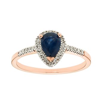 The Regal Collection 14k Gold Sapphire & 1/10 Carat T.W. IGL Certified Diamond Teardrop Ring