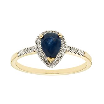 The Regal Collection 14k Gold Sapphire & 1/10 Carat T.W. IGL Certified Diamond Teardrop Ring