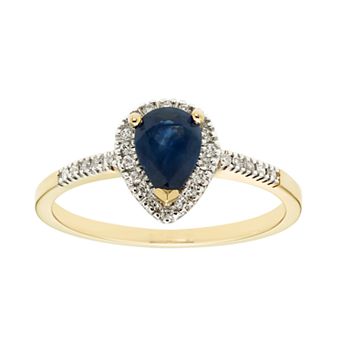 The Regal Collection 14k Gold Sapphire & 1/10 Carat T.W. IGL Certified Diamond Teardrop Ring