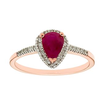The Regal Collection 14k Gold Ruby & 1/10 Carat T.W. IGL Certified Diamond Teardrop Ring