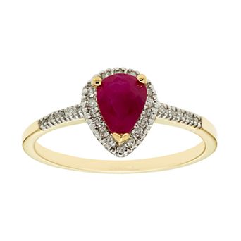 The Regal Collection 14k Gold Ruby & 1/10 Carat T.W. IGL Certified Diamond Teardrop Ring