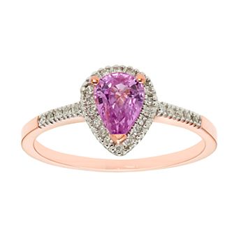The Regal Collection 14k Gold Pink Sapphire & 1/10 Carat T.W. IGL Certified Diamond Teardrop Ring