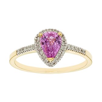 The Regal Collection 14k Gold Pink Sapphire & 1/10 Carat T.W. IGL Certified Diamond Teardrop Ring