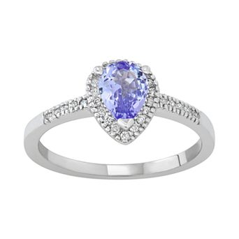 The Regal Collection 14k Gold Tanzanite & 1/10 Carat T.W. IGL Certified Diamond Teardrop Ring