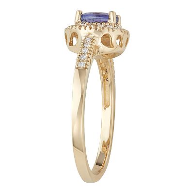 14k Gold Tanzanite & 1/8 Carat T.W. IGL Certified Diamond Halo Ring