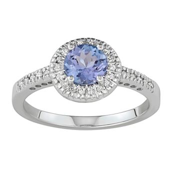 14k Gold Tanzanite & 1/8 Carat T.W. IGL Certified Diamond Halo Ring