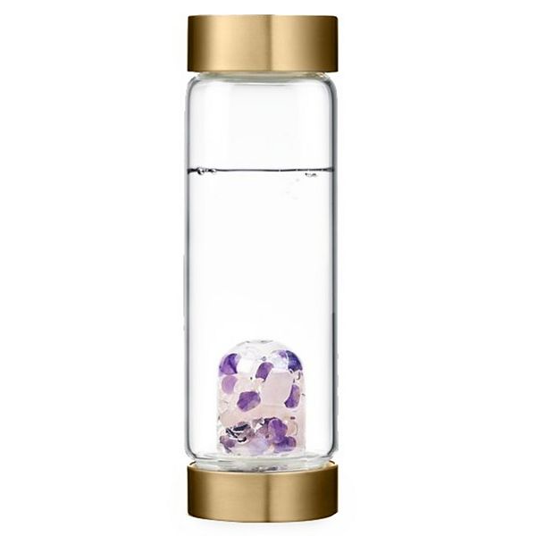 Quartz H2O Gemstone Crystal Reusable 18oz Glass Water Bottle