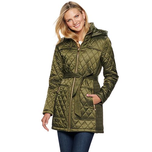 Women's Nine West Hooded Diamond-Quilted Belted Jacket