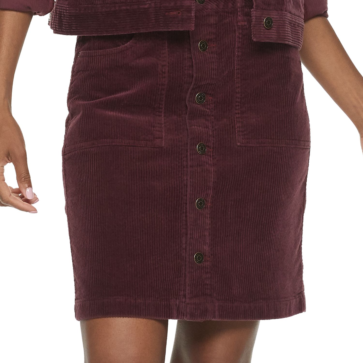 maroon button skirt