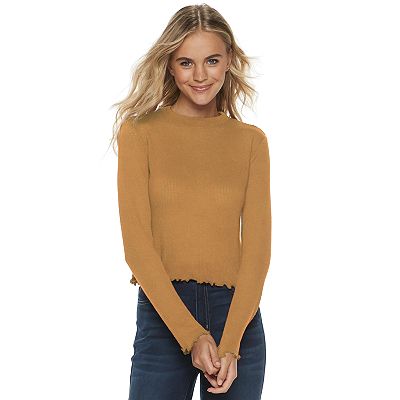 Juniors SO Lettuce Edge Waffle Mock Neck Top