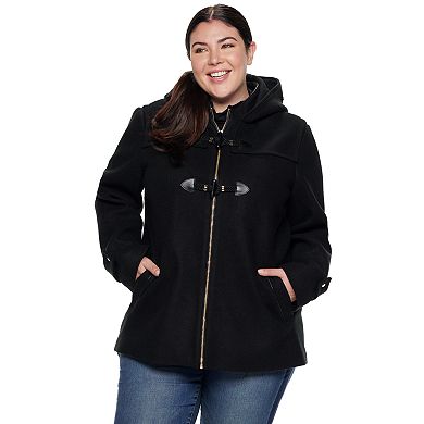 Plus Size Nine West Hooded Faux-Fur Trim Toggle Coat