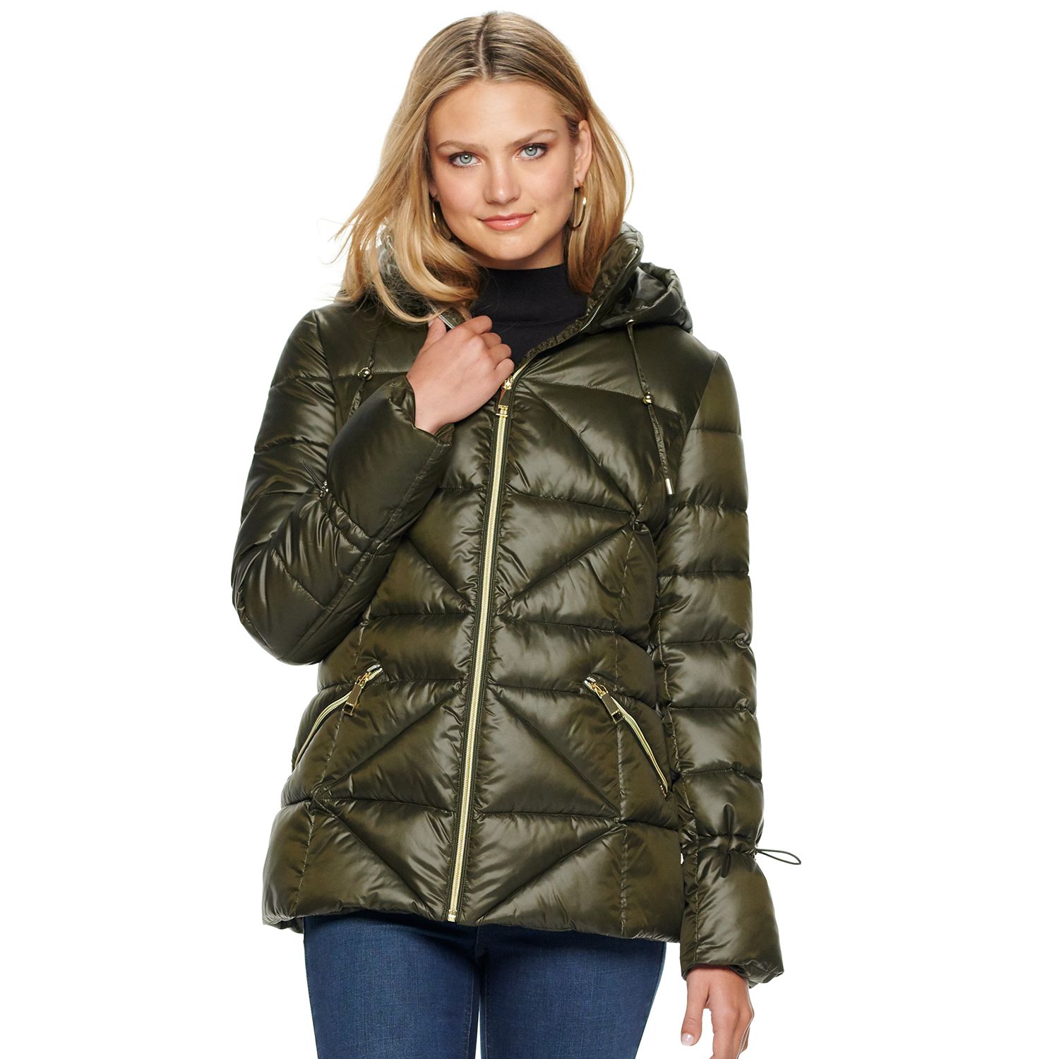 women's olive puffer coat