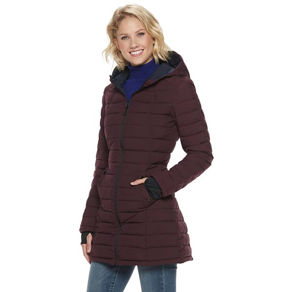 Women s halitech stretch hooded puffer with contrast hot sale lining