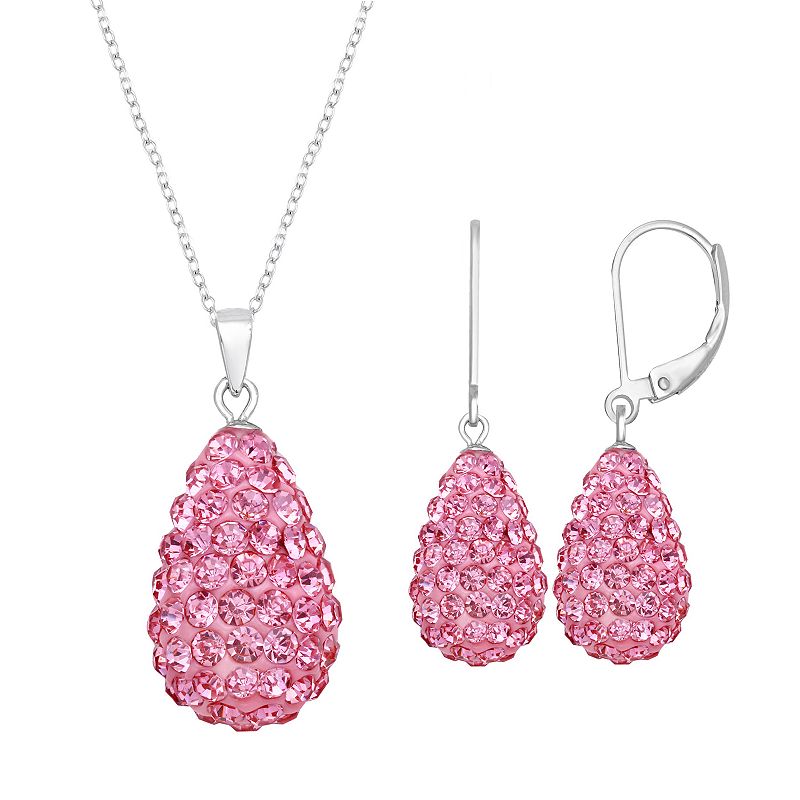 Silver Tone Briolette Drop Earring & Necklace Set, Womens, Size: 18, Pi