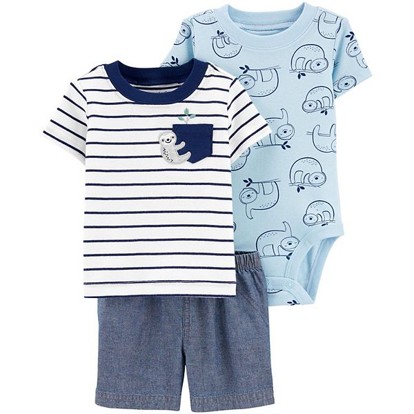 NWT Carters Baby Boys Sloth Bodysuit Shirt Shorts Little Character Outfit Set 
