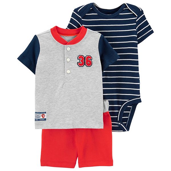 Baby Boy Carter's Baseball Tee, Striped Bodysuit & Shorts Set