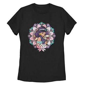 Juniors' Disney's Aladdin Jasmine Watercolor Floral Portrait Graphic Tee