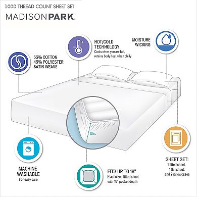 Madison Park 600 Thread Count 4 Piece Cooling Cotton Blend Sheet Set