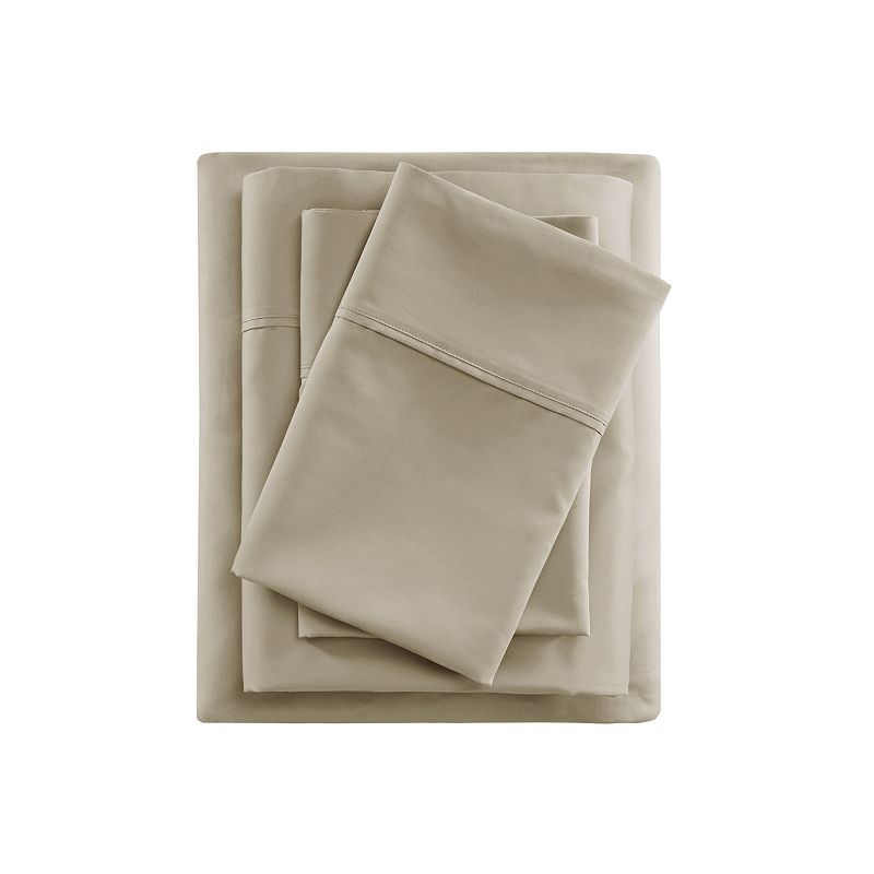 Beautyrest 600 Thread Count Cooling Cotton Rich Sheet Set, Beig/Green, FULL
