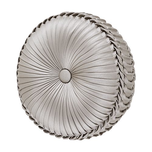 37 West Damian Silver Tufted Round Decorative Throw Pillow
