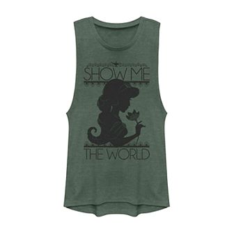 Juniors' Disney's Aladdin Jasmine Silhouette Show Me The World Muscle Tank Top