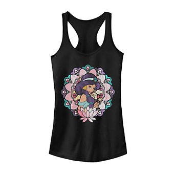 Juniors' Disney's Aladdin Jasmine Watercolor Geometric Floral Portrait Tank Top