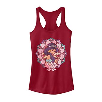 Juniors' Disney's Aladdin Jasmine Watercolor Geometric Floral Portrait Tank Top