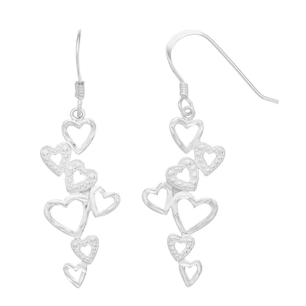 Sterling Silver Heart Cluster Dangle Earrings