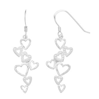 Sterling Silver Heart Cluster Dangle Earrings