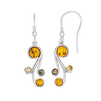 Sterling Silver Multicolored Amber Dangle Earrings