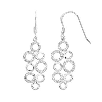 Sterling Silver Circle Cluster Dangle Earrings