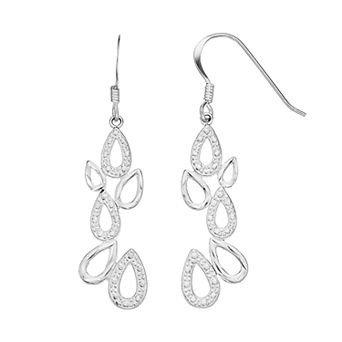 Sterling Silver Teardrop Cluster Dangle Earrings