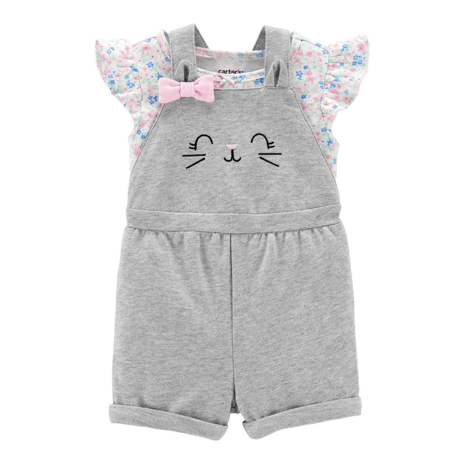 baby girl carter's floral tee & chambray shortalls set