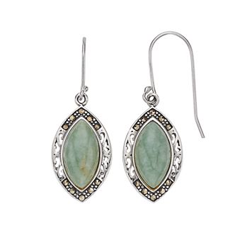 Tori Hill Sterling Silver Jade & Marcasite Marquise Dangle Earrings