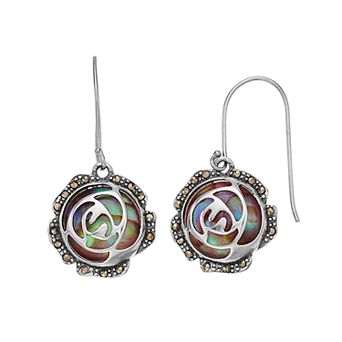 Tori Hill Sterling Silver Abalone & Marcasite Flower Dangle Earrings