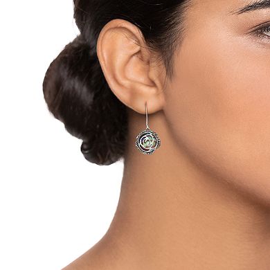 Tori Hill Sterling Silver Abalone & Marcasite Flower Dangle Earrings