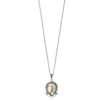 Tori Hill Sterling Silver Abalone & Marcasite Pendant Necklace