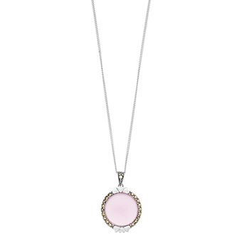 Tori Hill Sterling Silver Pink Glass & Marcasite Circle Pendant