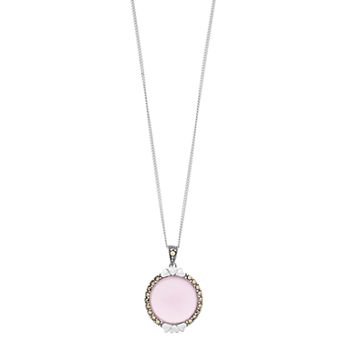 Tori Hill Sterling Silver Pink Glass & Marcasite Circle Pendant