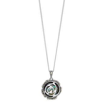 Tori Hill Sterling Silver Abalone & Marcasite Flower Pendant