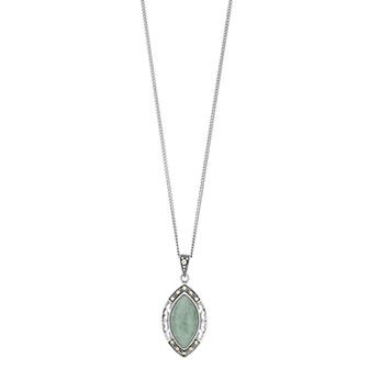 Tori Hill Sterling Silver Jade & Marcasite Marquise Pendant