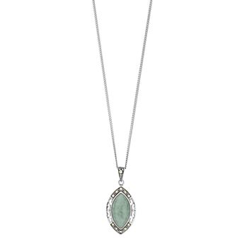 Tori Hill Sterling Silver Jade & Marcasite Marquise Pendant