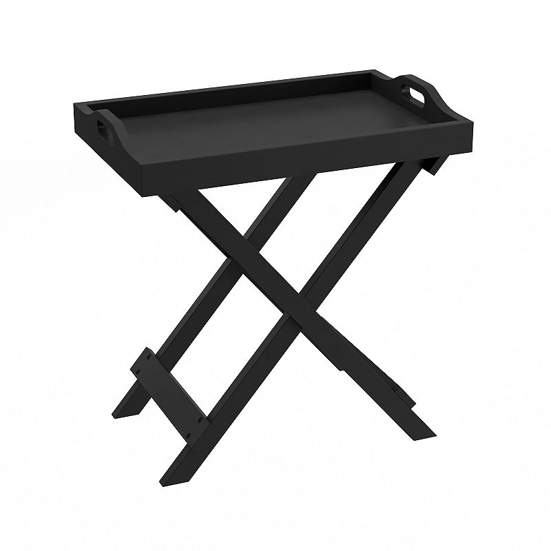 Lavish Home Folding End Table With Removable Tray, Black