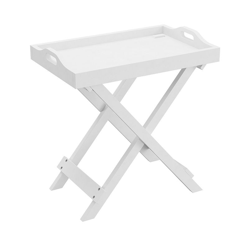 Lavish Home Folding End Table With Removable Tray, White