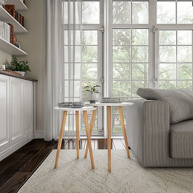 Lavish Home White Circular Top Nesting End Tables